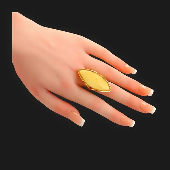 Baltic Butterscotch Amber 14k Gold Plated Adjustable Ring Handmade - Picture 5 of 6